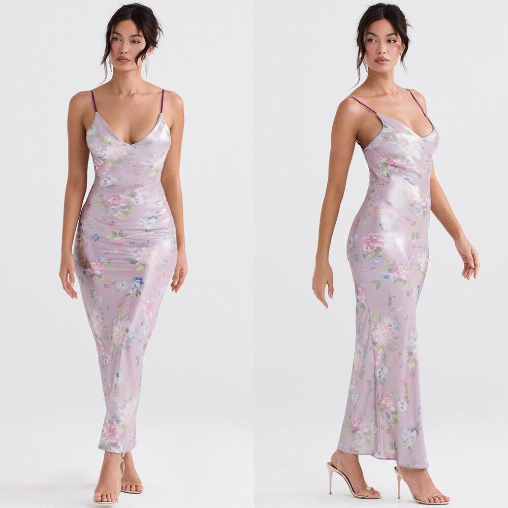 NWT House of CB Aria Floral Maxi Dress in Mauve Size XS